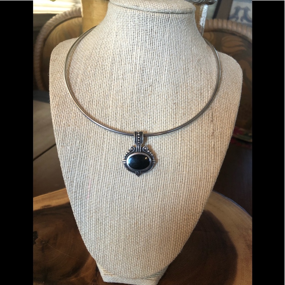 Black Onyx .925 Sterling Silver Pendant w/Hallmarks 1-1/2”